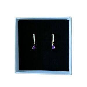 NEW Birthstone Earrings Amethyst Gold Plated/925 Sterling Silver Base